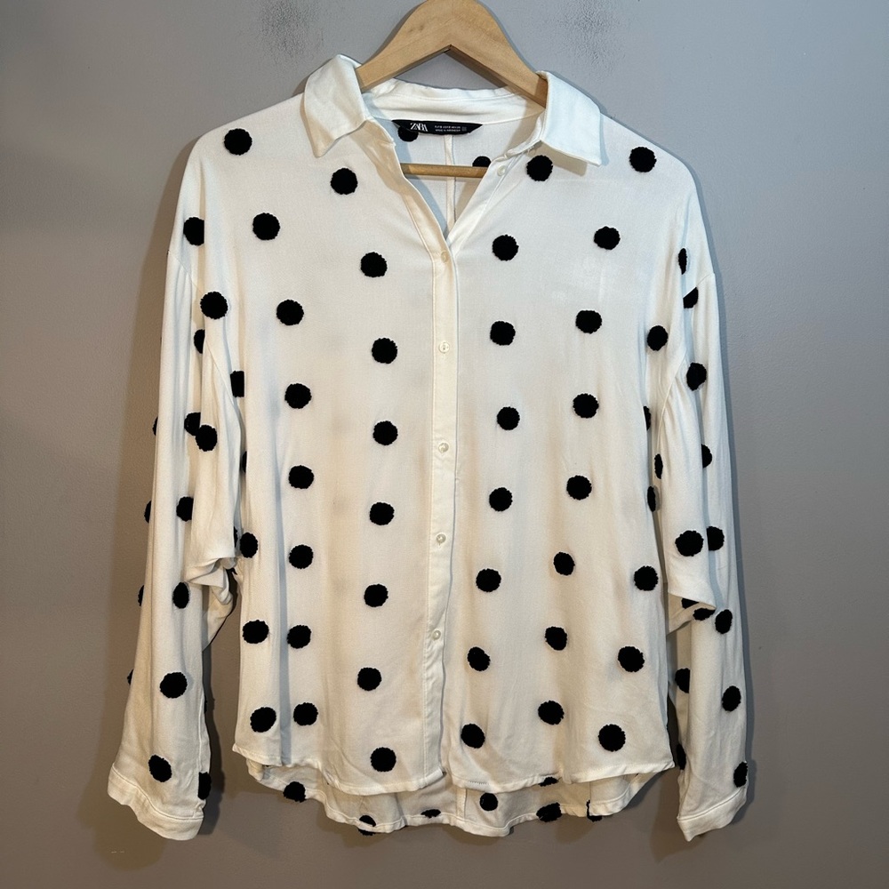 Zara Polka Dot Shirt White 7969/228 Sz Small - Picture 2 of 10